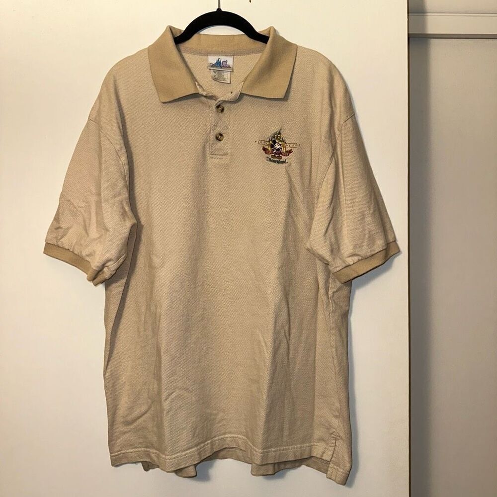 Disney Parks Vintage Anniversary Beige Embroidered Polo Shirt Size XL
